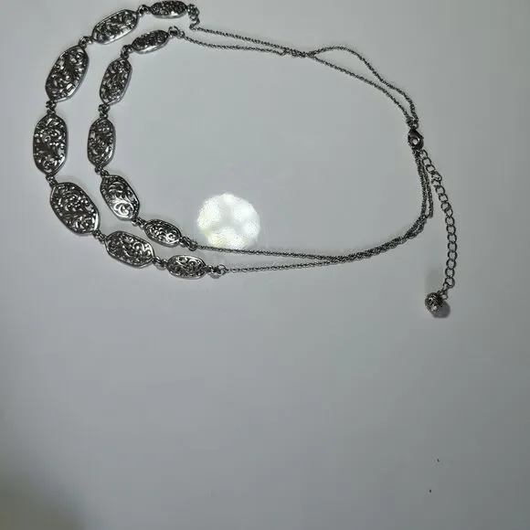 Silver Tone Layered Filigree Chain Necklace 20-23" - Picture 10 of 14